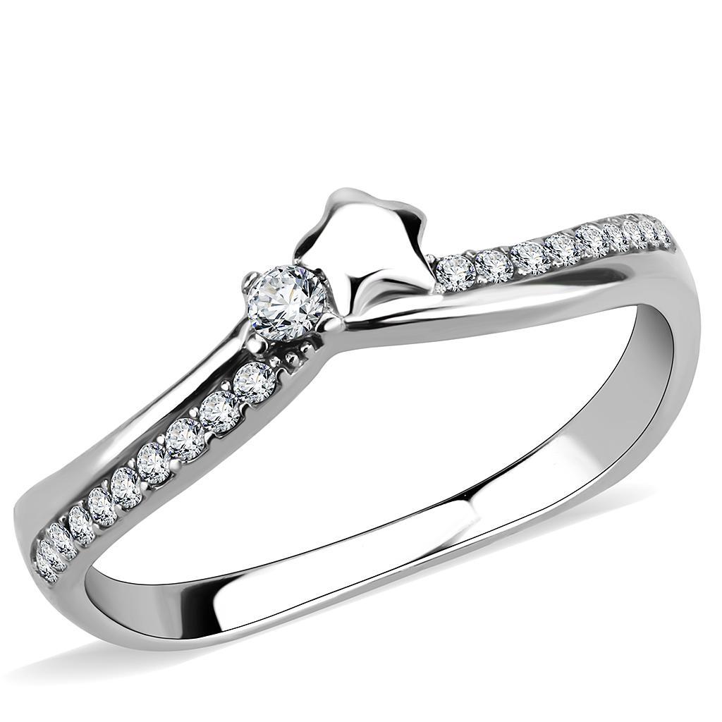 JCE236 High polished (no plating) Stainless Steel Ring with AAA Grade CZ in Clear