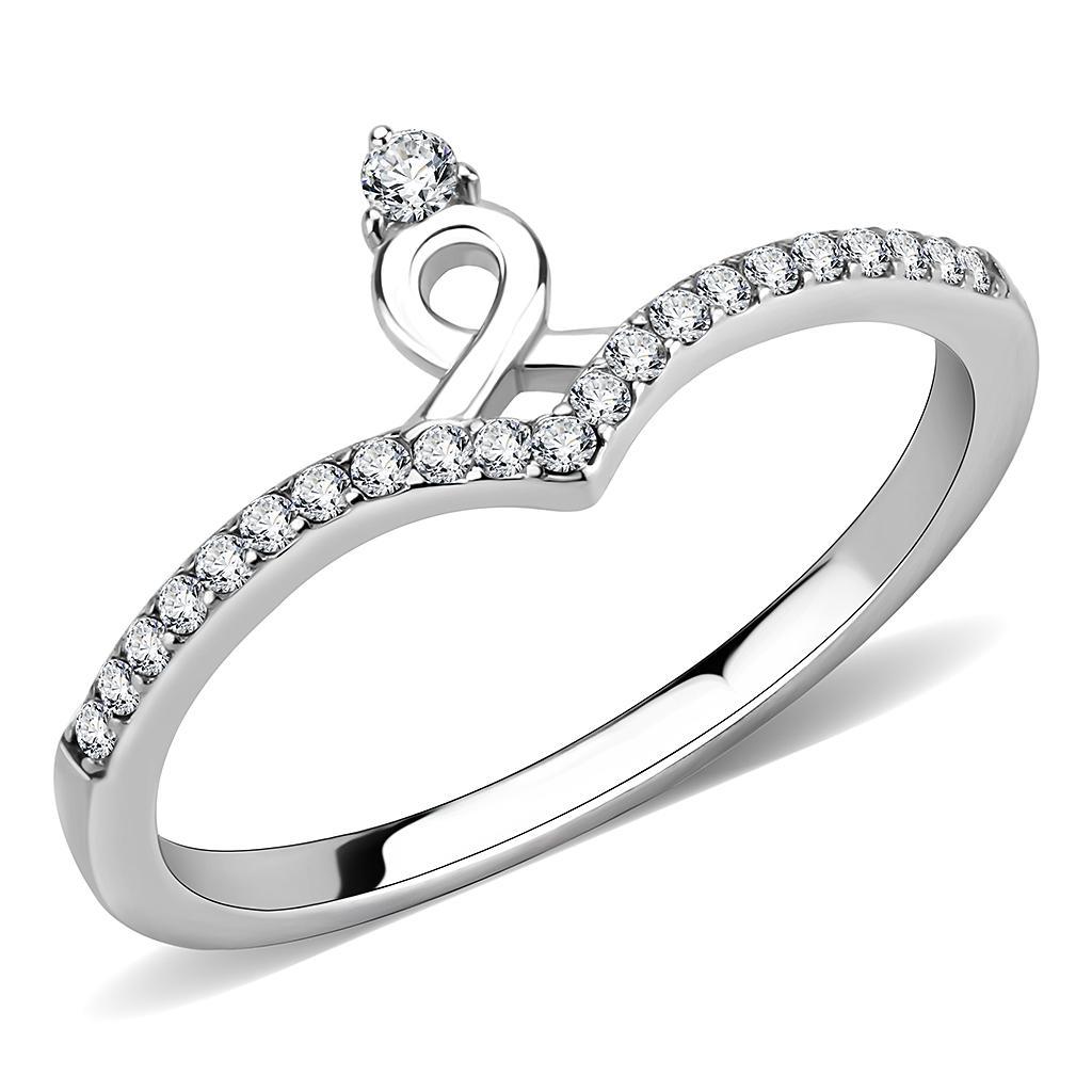 JCE237 High polished (no plating) Stainless Steel Ring with AAA Grade CZ in Clear