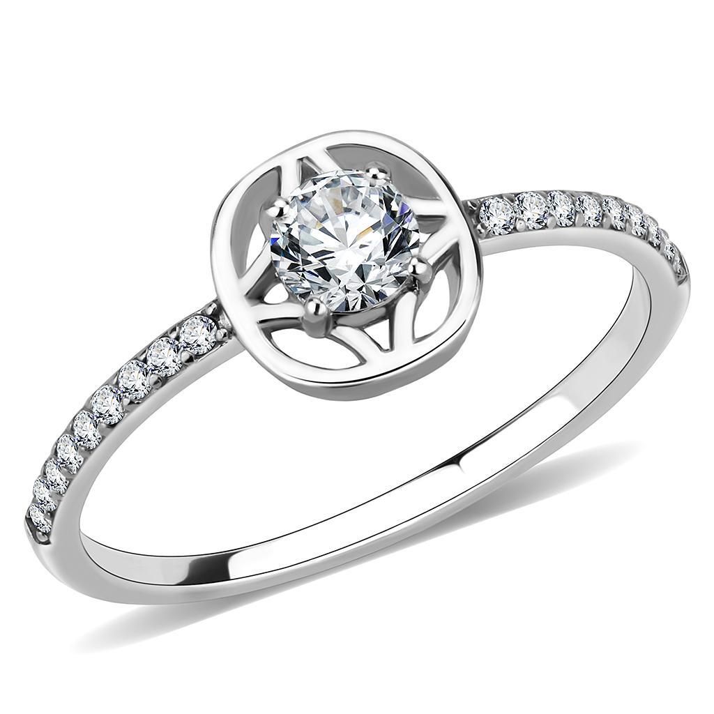 JCE238 High polished (no plating) Stainless Steel Ring with AAA Grade CZ in Clear