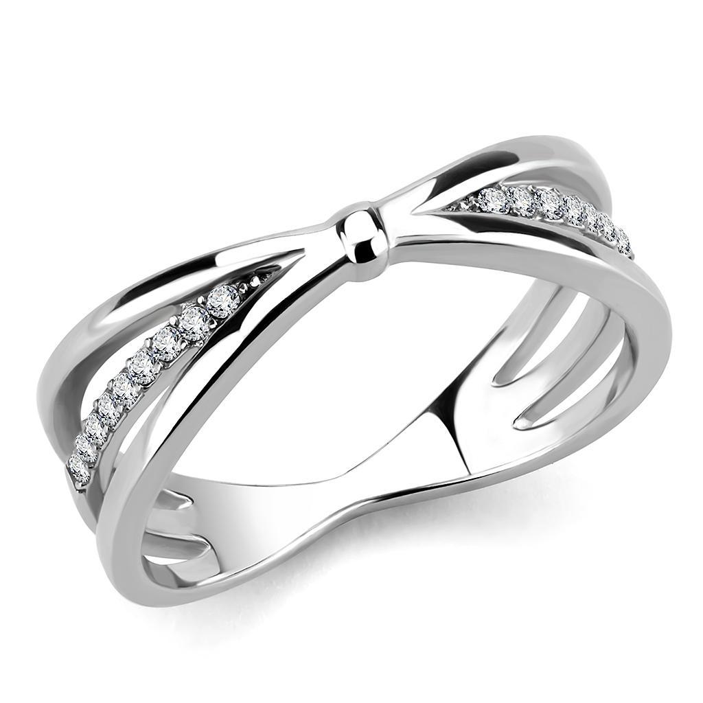 JCE239 High polished (no plating) Stainless Steel Ring with AAA Grade CZ in Clear