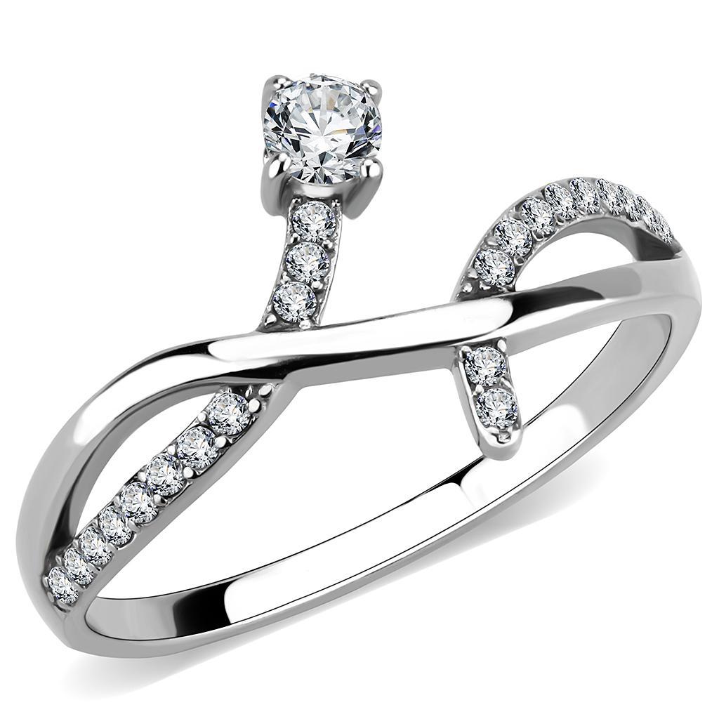 JCE240 High polished (no plating) Stainless Steel Ring with AAA Grade CZ in Clear