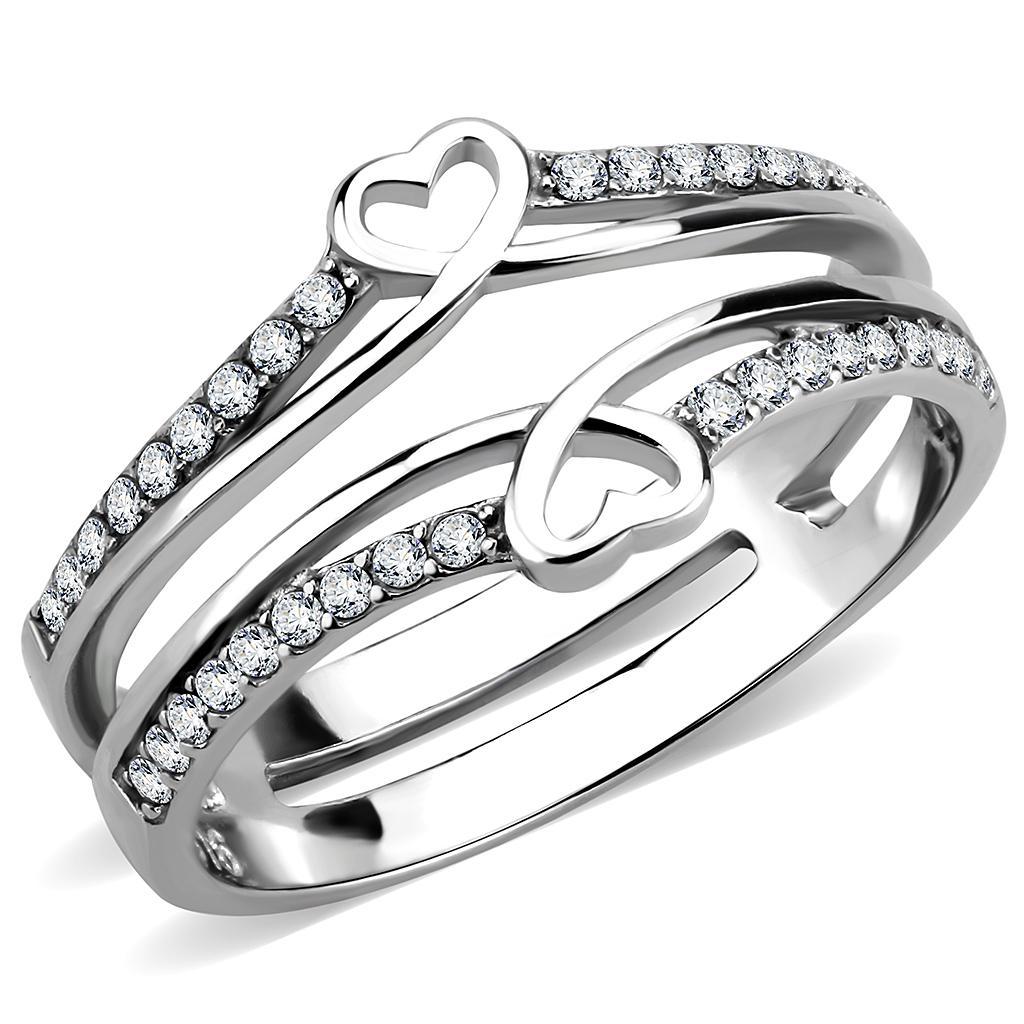 JCE242 High polished (no plating) Stainless Steel Ring with AAA Grade CZ in Clear