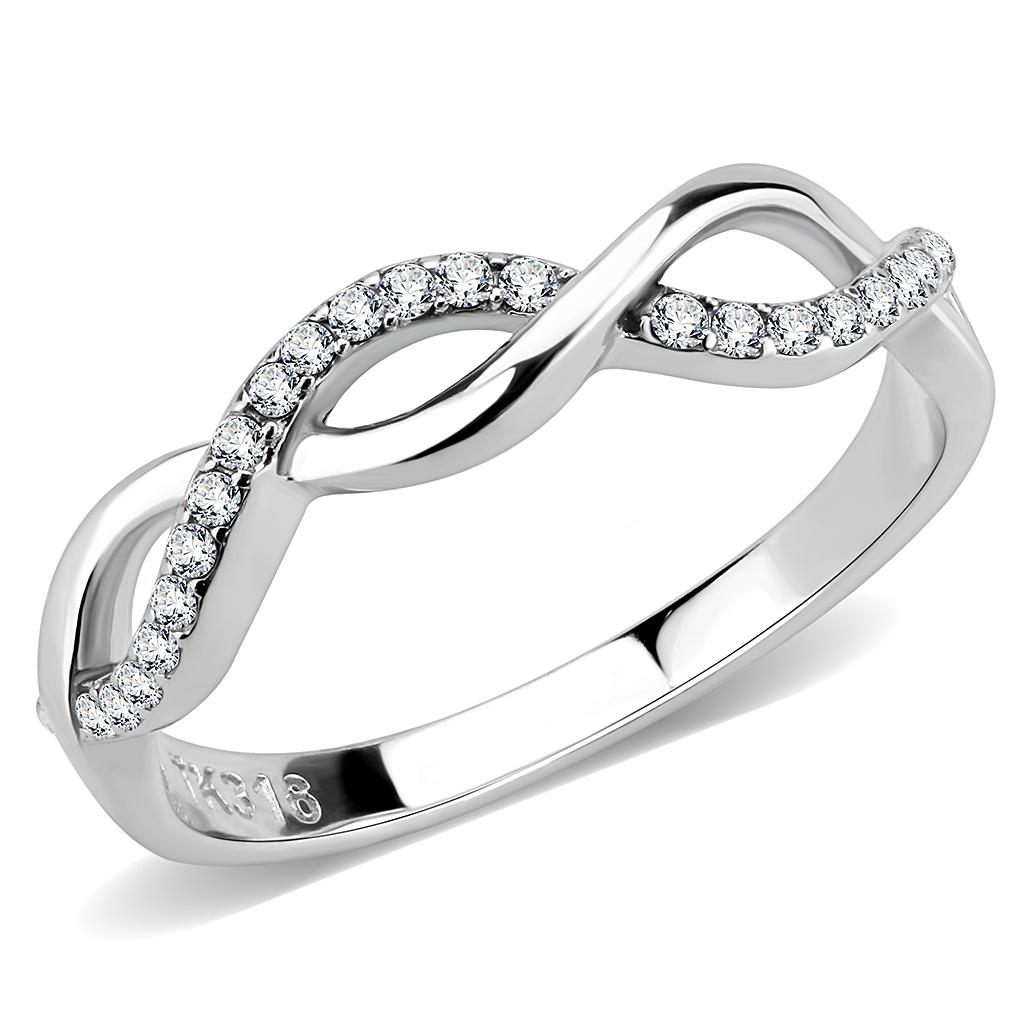 JCE243 High polished (no plating) Stainless Steel Ring with AAA Grade CZ in Clear