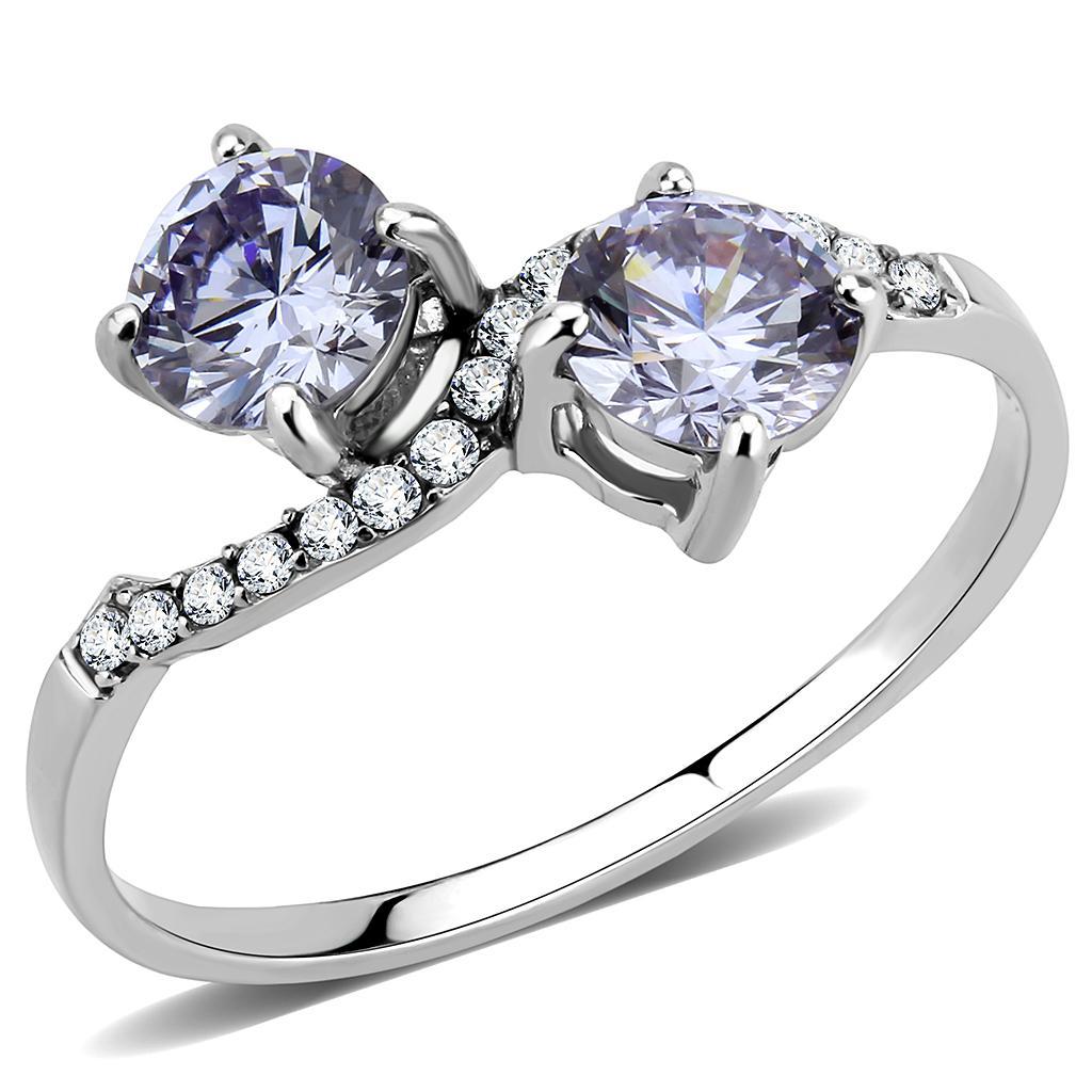 JCE244 High polished (no plating) Stainless Steel Ring with AAA Grade CZ in Light Amethyst