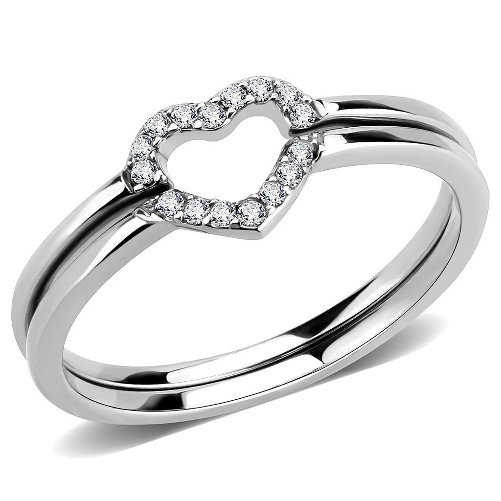 JCE245 High polished (no plating) Stainless Steel Ring with AAA Grade CZ in Clear