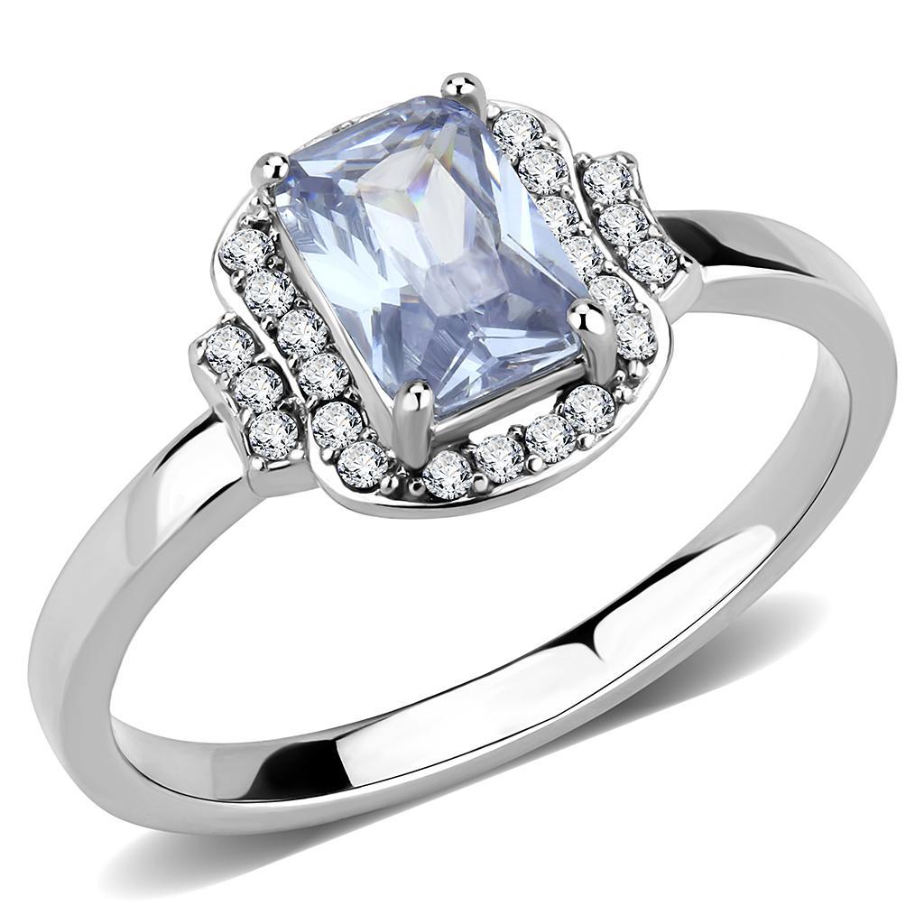 JCE246 High polished (no plating) Stainless Steel Ring with AAA Grade CZ  in Light Amethyst