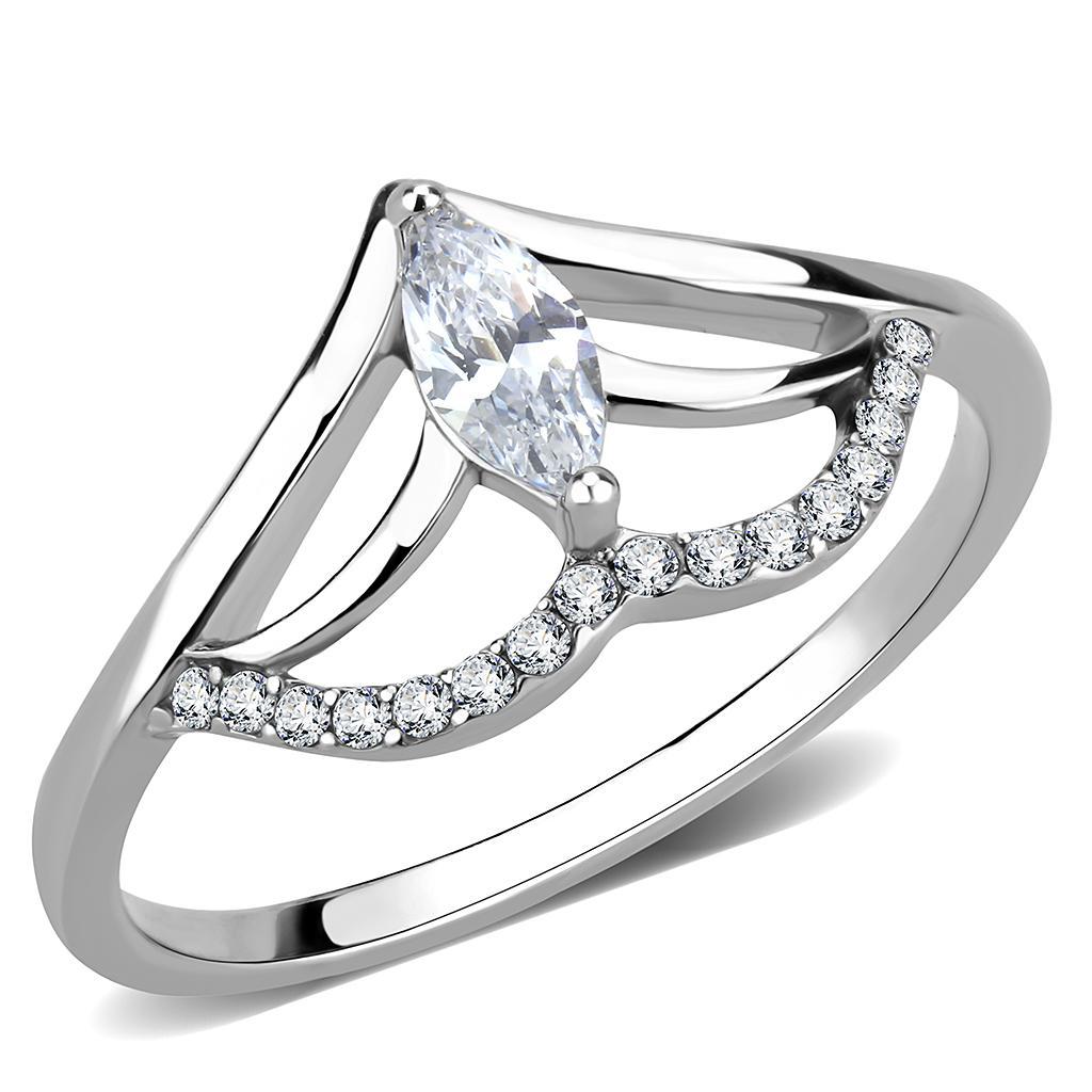 JCE248 High polished (no plating) Stainless Steel Ring with AAA Grade CZ  in Clear