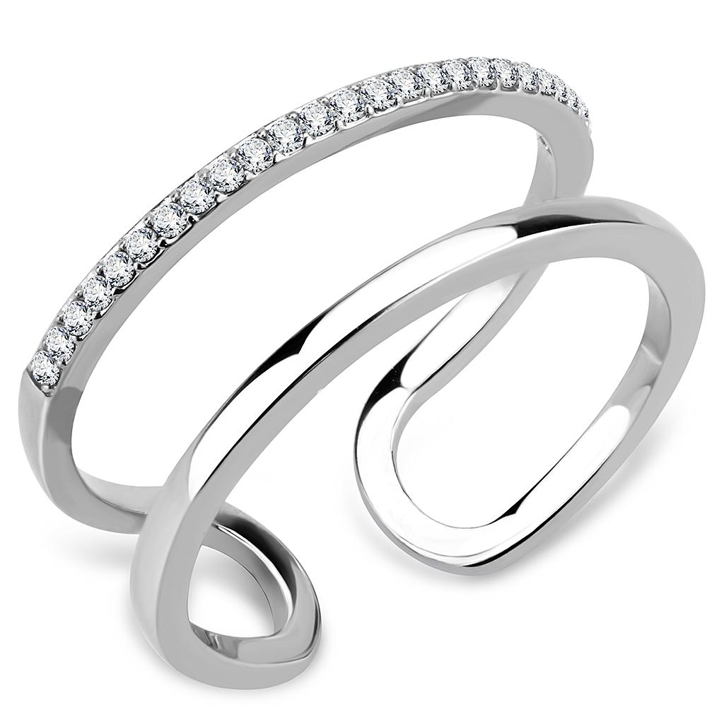 JCE249 High polished (no plating) Stainless Steel Ring with AAA Grade CZ  in Clear
