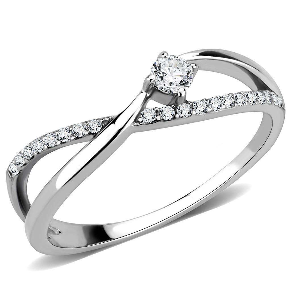 JCE261 High polished (no plating) Stainless Steel Ring with AAA Grade CZ  in Clear