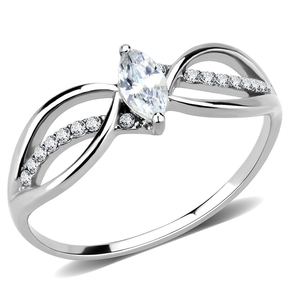 JCE262 High polished (no plating) Stainless Steel Ring with AAA Grade CZ in Clear
