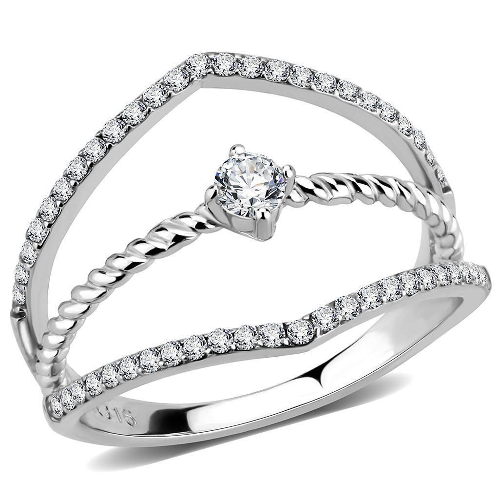 JCE264 High polished (no plating) Stainless Steel Ring with AAA Grade CZ  in Clear