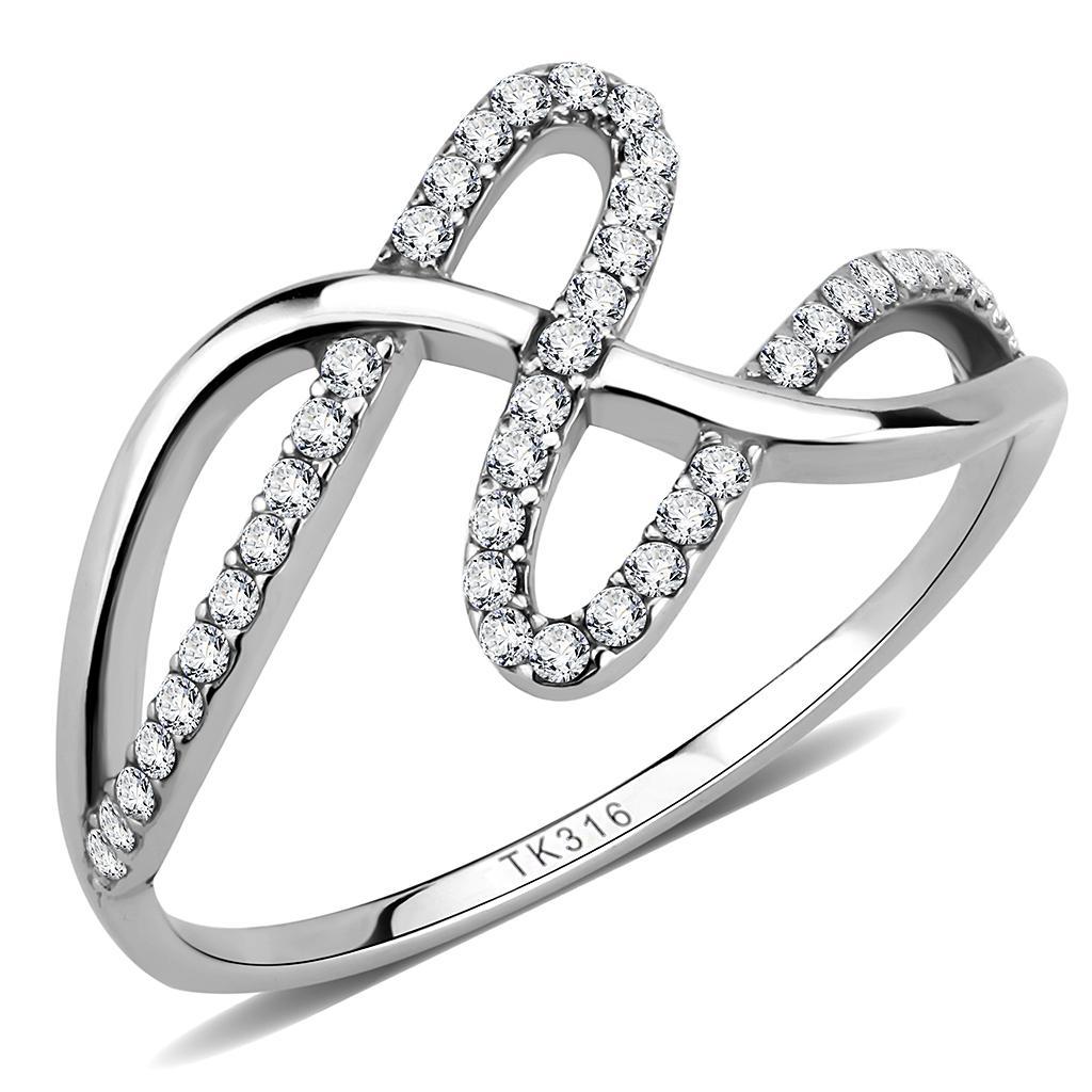 JCE265 High polished (no plating) Stainless Steel Ring with AAA Grade CZ  in Clear