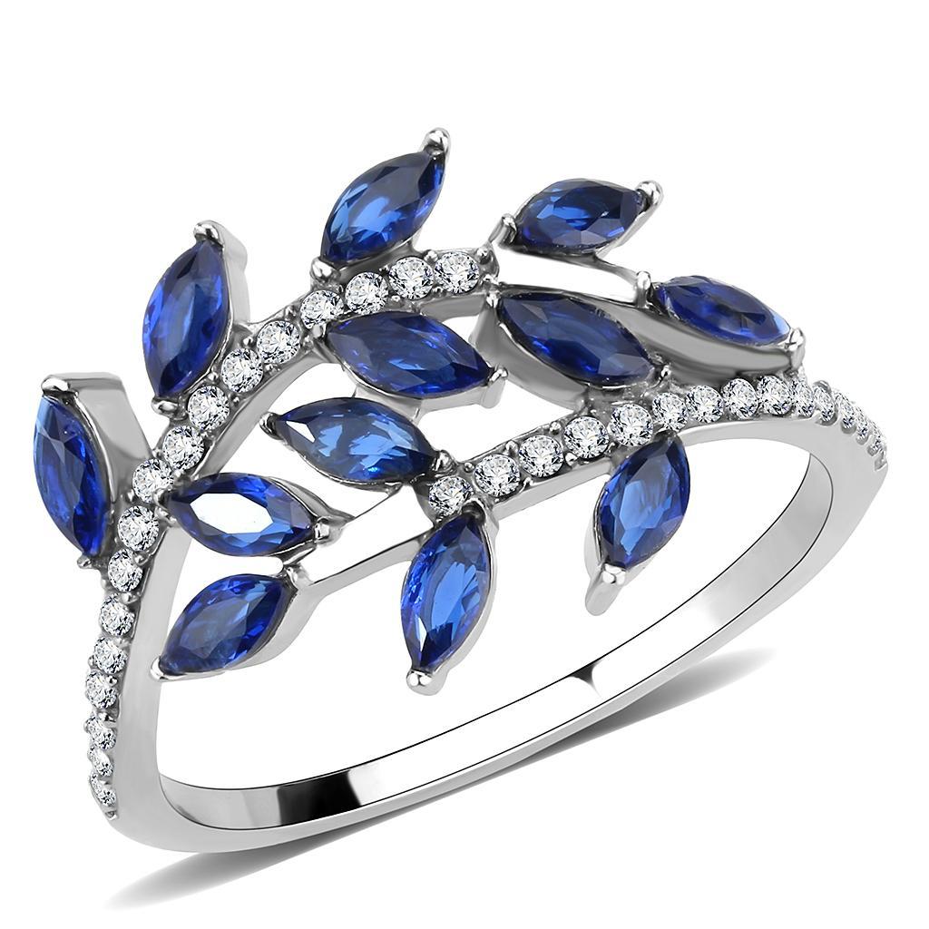 JCE274 High polished (no plating) Stainless Steel Ring with Synthetic Spinel in London Blue