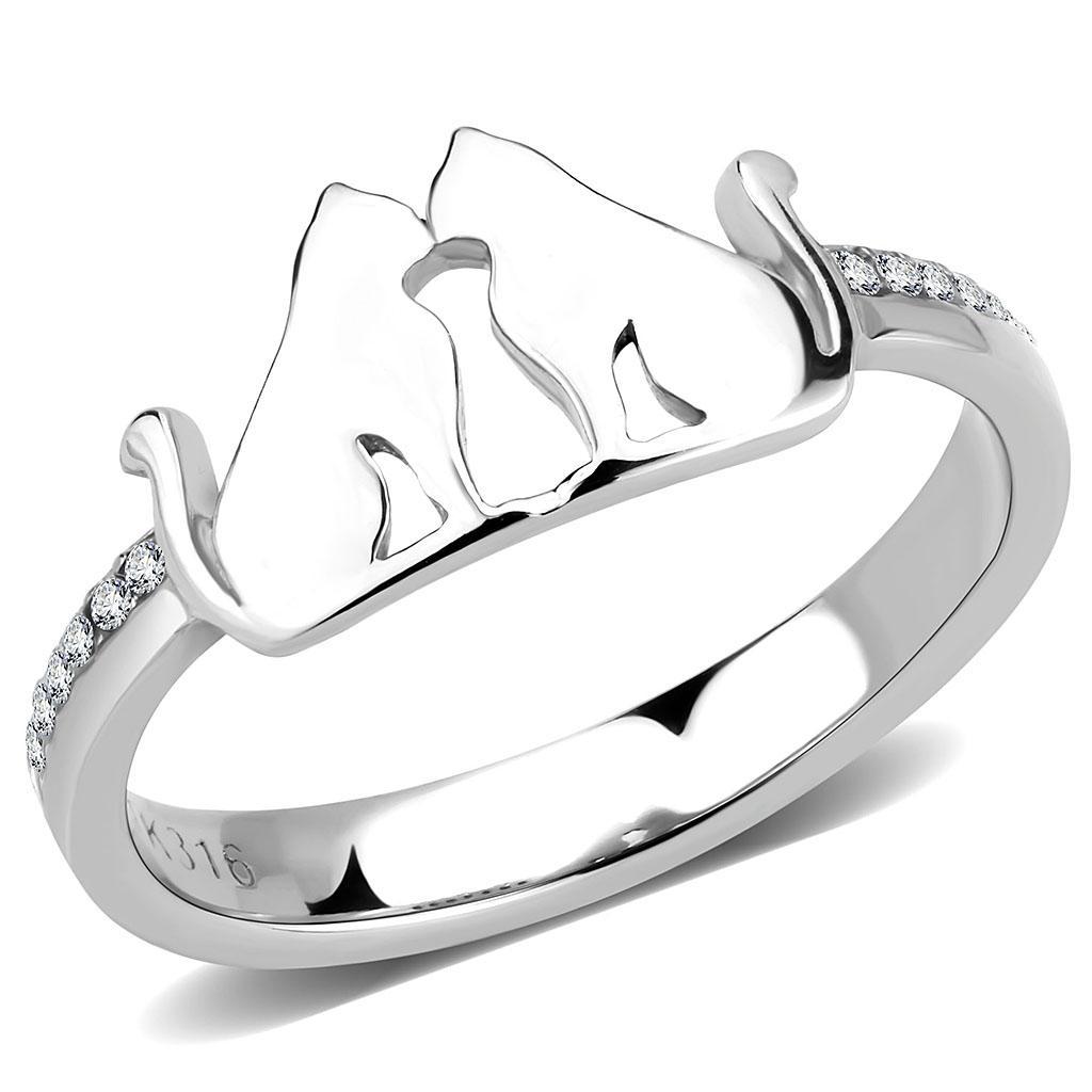 JCE309 No Plating Stainless Steel Ring with AAA Grade CZ  in Clear