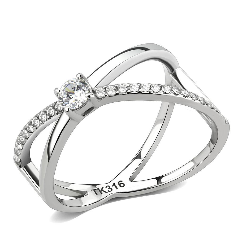 JCE2351 High polished (no plating) Stainless Steel Ring with AAA Grade CZ in Clear