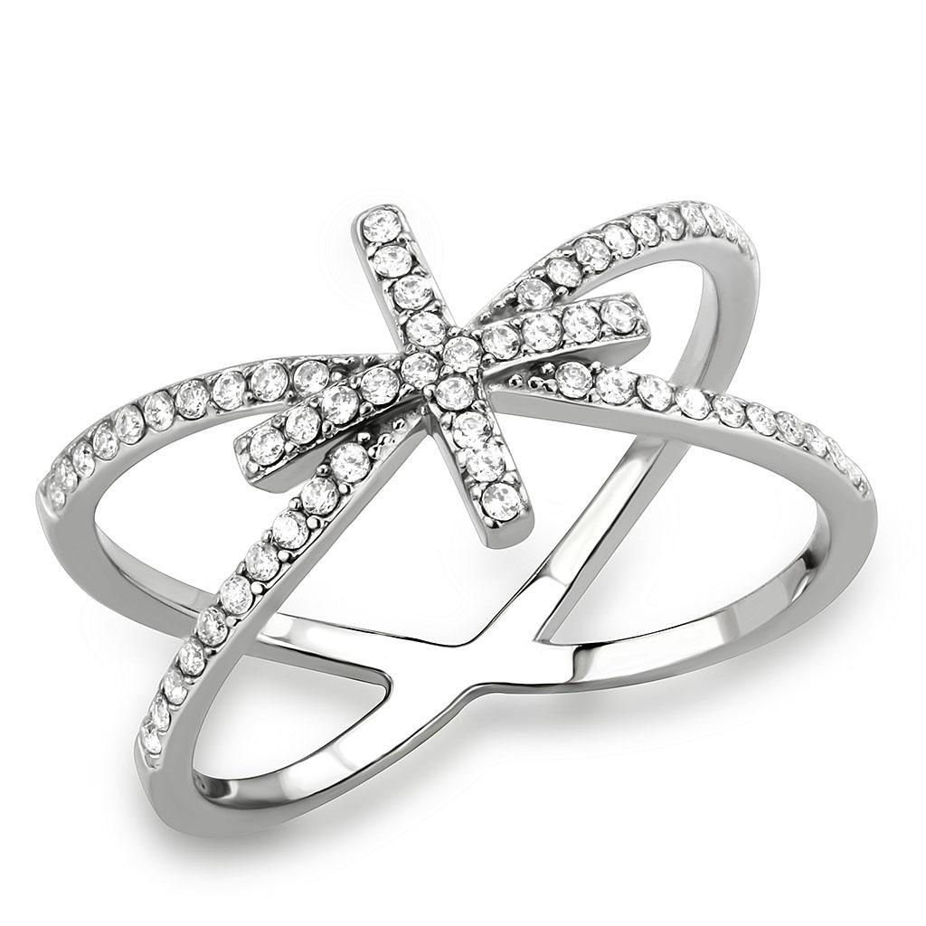 JCE2353 High polished (no plating) Stainless Steel Ring with AAA Grade CZ in Clear