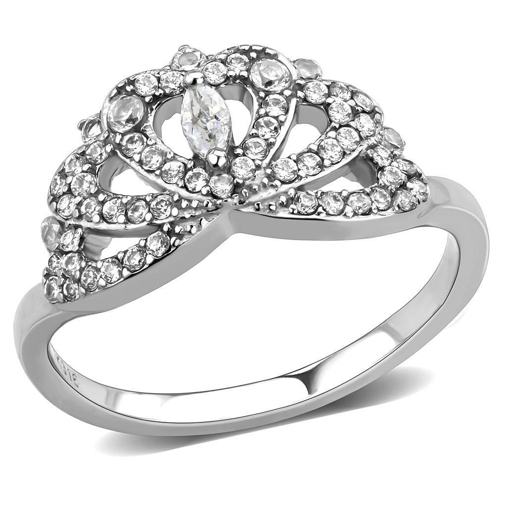 JCE2354 High polished (no plating) Stainless Steel Ring with AAA Grade CZ in Clear