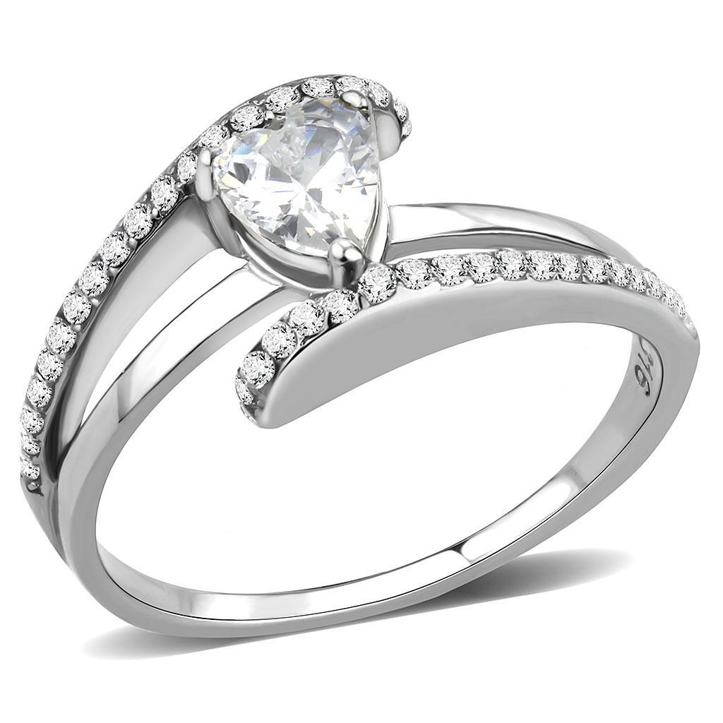 JCE355 High polished (no plating) Stainless Steel Ring with AAA Grade CZ in Clear