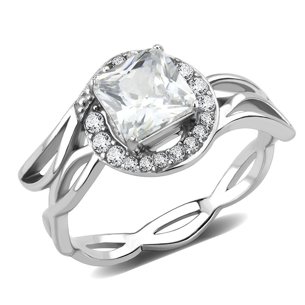JCE357 High polished (no plating) Stainless Steel Ring with AAA Grade CZ in Clear