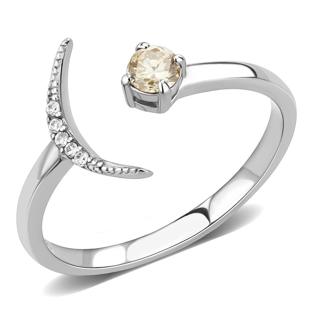 JCE358 High polished (no plating) Stainless Steel Ring with AAA Grade CZ in Champagne