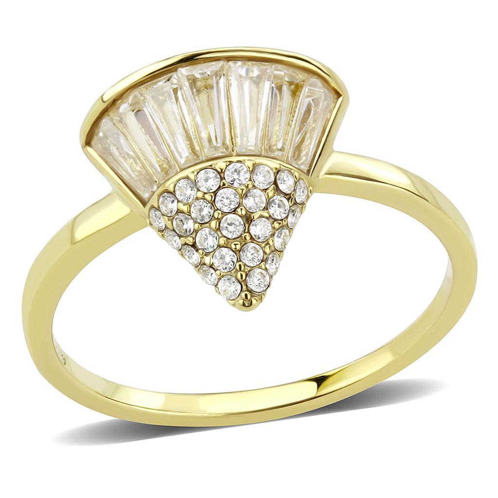 JCE359 IP Gold(Ion Plating) Stainless Steel Ring with AAA Grade CZ in Clear