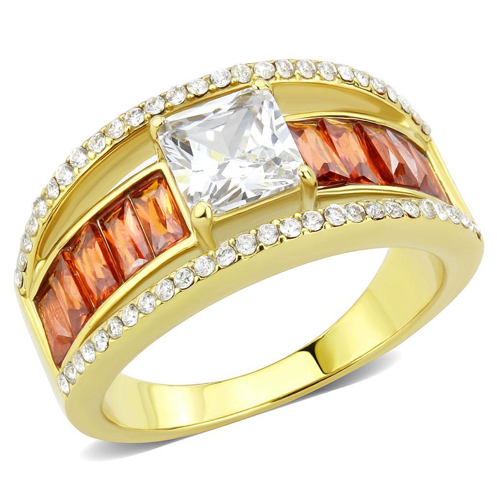 JCE360 IP Gold(Ion Plating) Stainless Steel Ring with AAA Grade CZ in Garnet