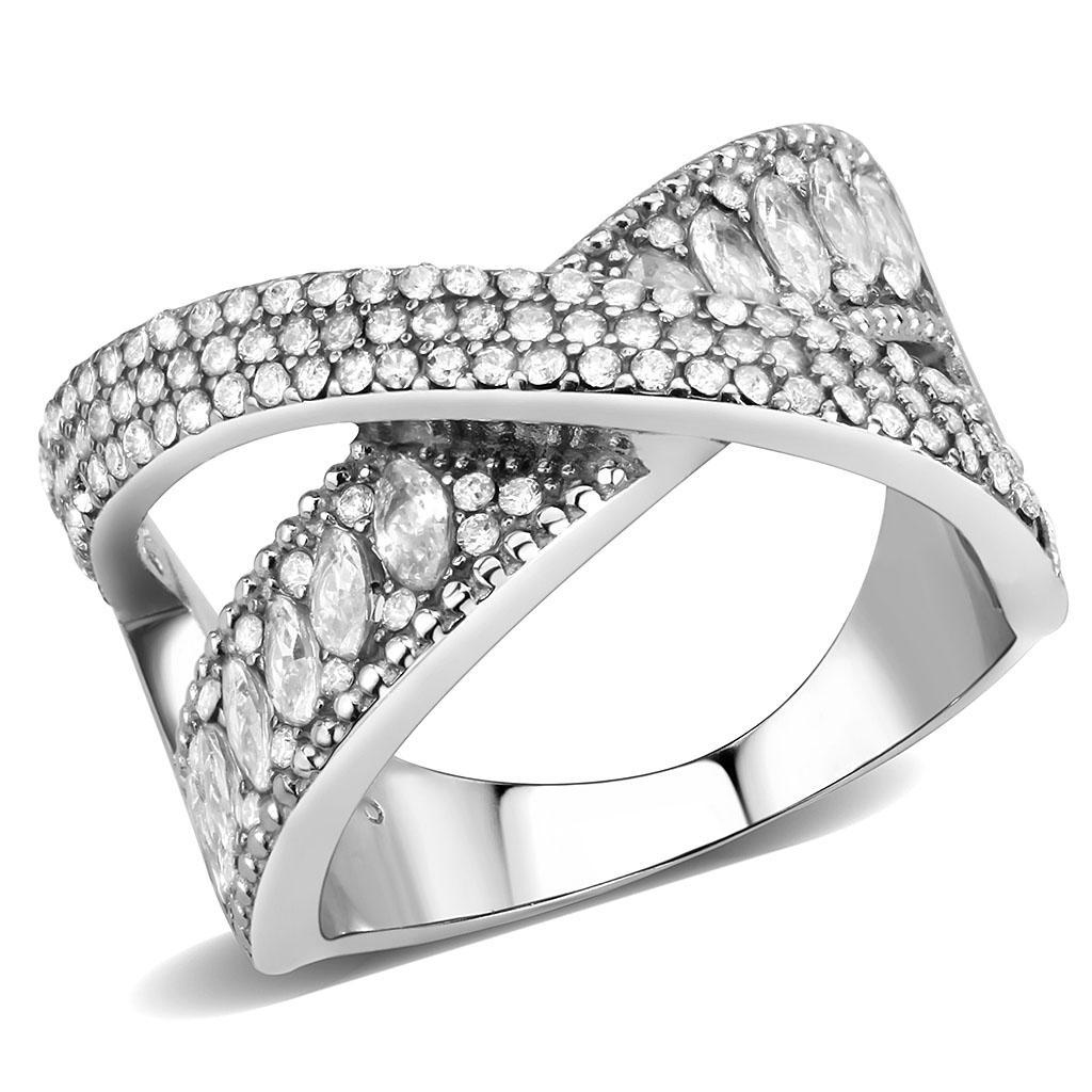 JCE361 High polished (no plating) Stainless Steel Ring with AAA Grade CZ in Clear