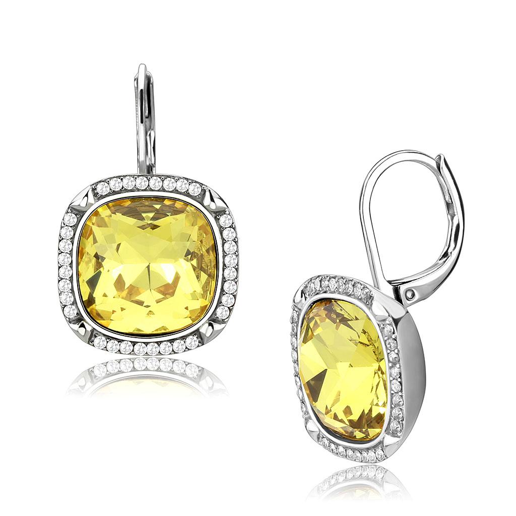 JCE379 High polished (no plating) Stainless Steel Earrings with Top Grade Crystal  in Topaz