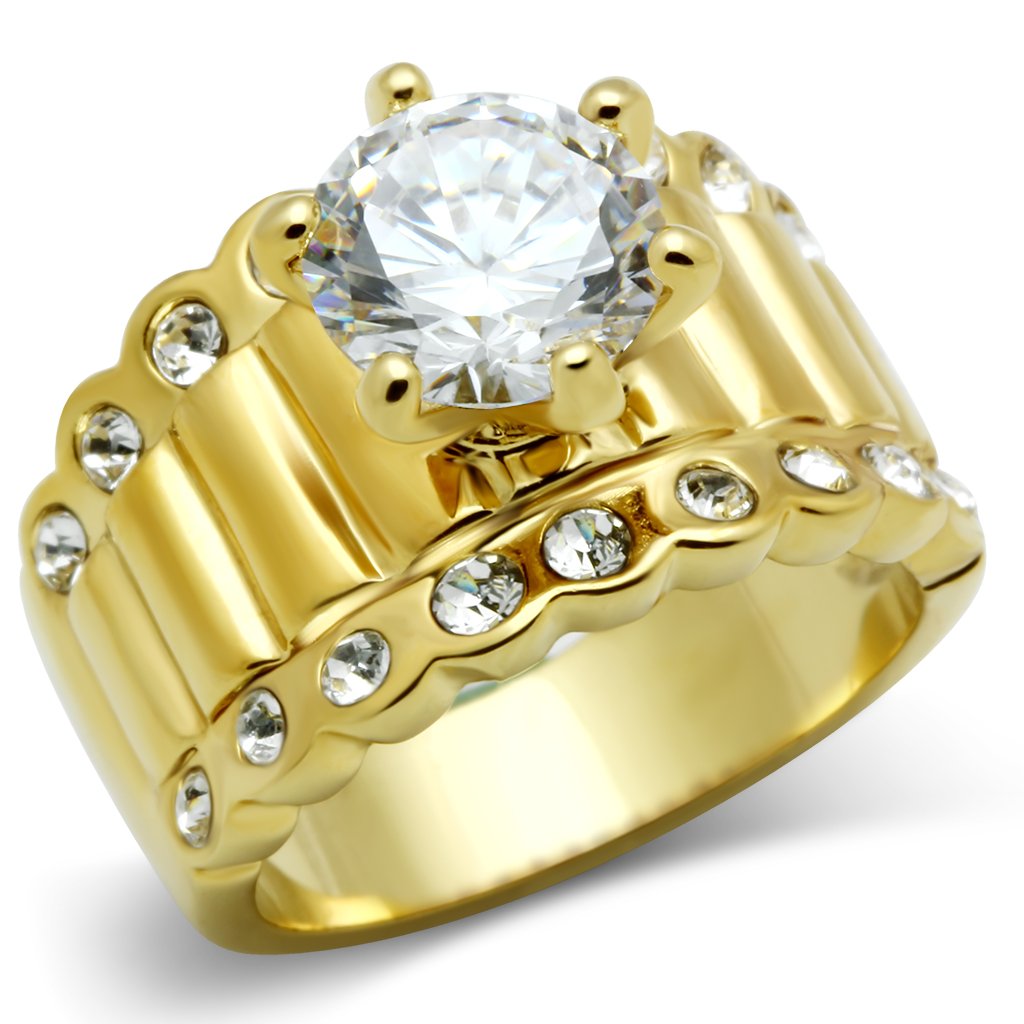 JCE095 IP Gold(Ion Plating) Brass Ring with AAA Grade CZ in Clear