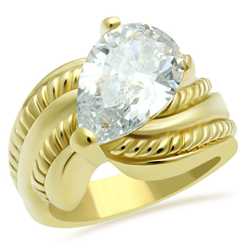 JCE100 IP Gold(Ion Plating) Brass Ring with AAA Grade CZ in Clear
