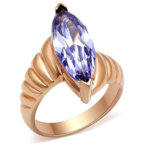 JCE139 IP Rose Gold(Ion Plating) Brass Ring with AAA Grade CZ in Light Amethyst
