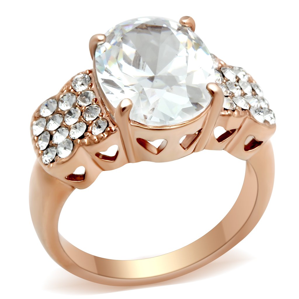 JCE141 IP Rose Gold(Ion Plating) Brass Ring with AAA Grade CZ in Clear