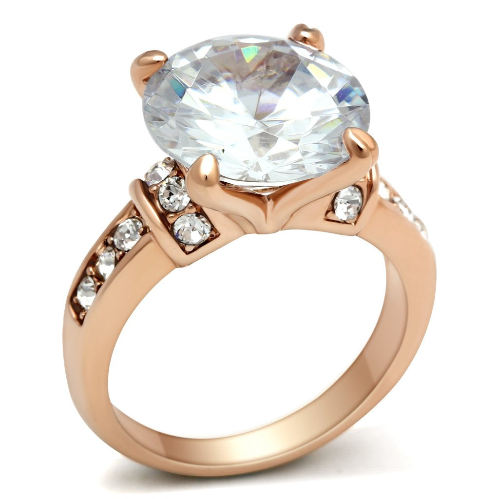 JCE144 IP Rose Gold(Ion Plating) Brass Ring with AAA Grade CZ in Clear