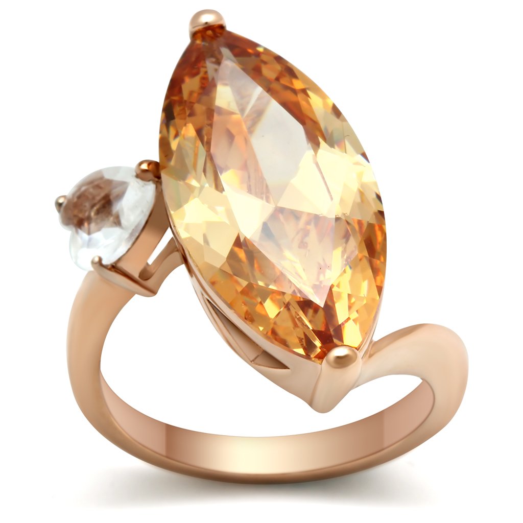 JCE145 IP Rose Gold(Ion Plating) Brass Ring with AAA Grade CZ  in Champagne