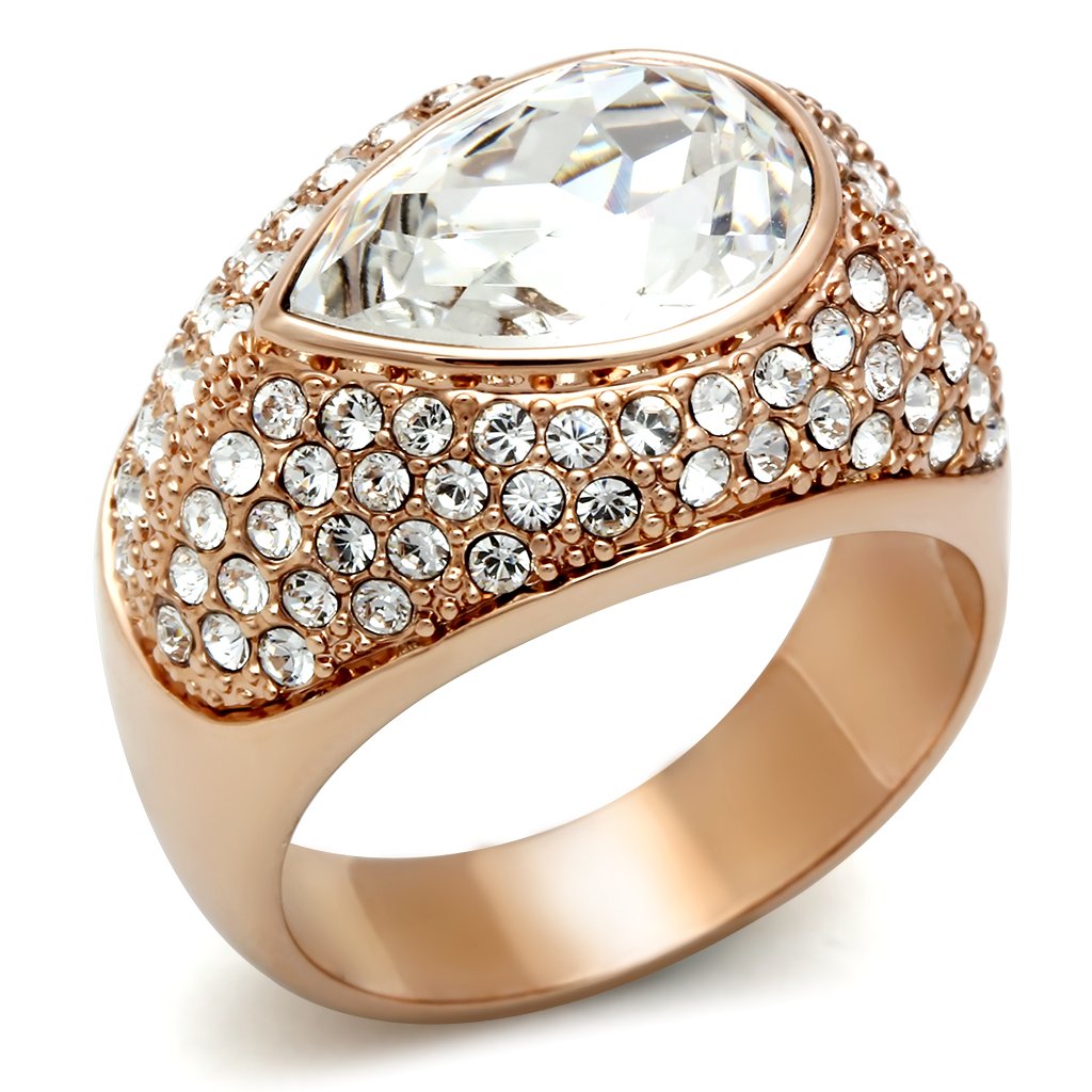 JCE146 IP Rose Gold(Ion Plating) Brass Ring with Top Grade Crystal in Clear