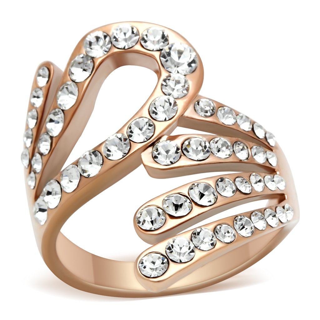 JCE149 IP Rose Gold(Ion Plating) Brass Ring with Top Grade Crystal in Clear