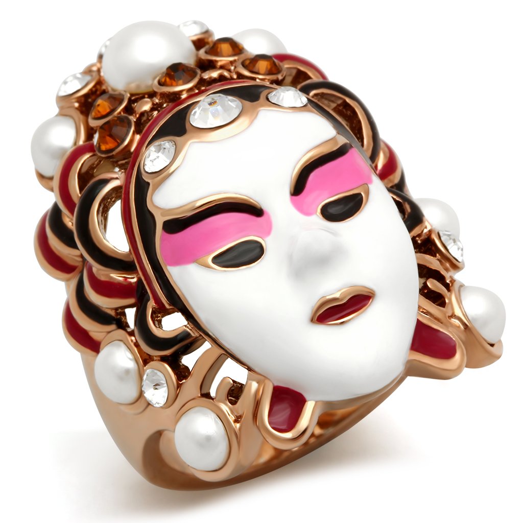 JCE163 IP Rose Gold(Ion Plating) Brass Ring with Top Grade Crystal  in Clear