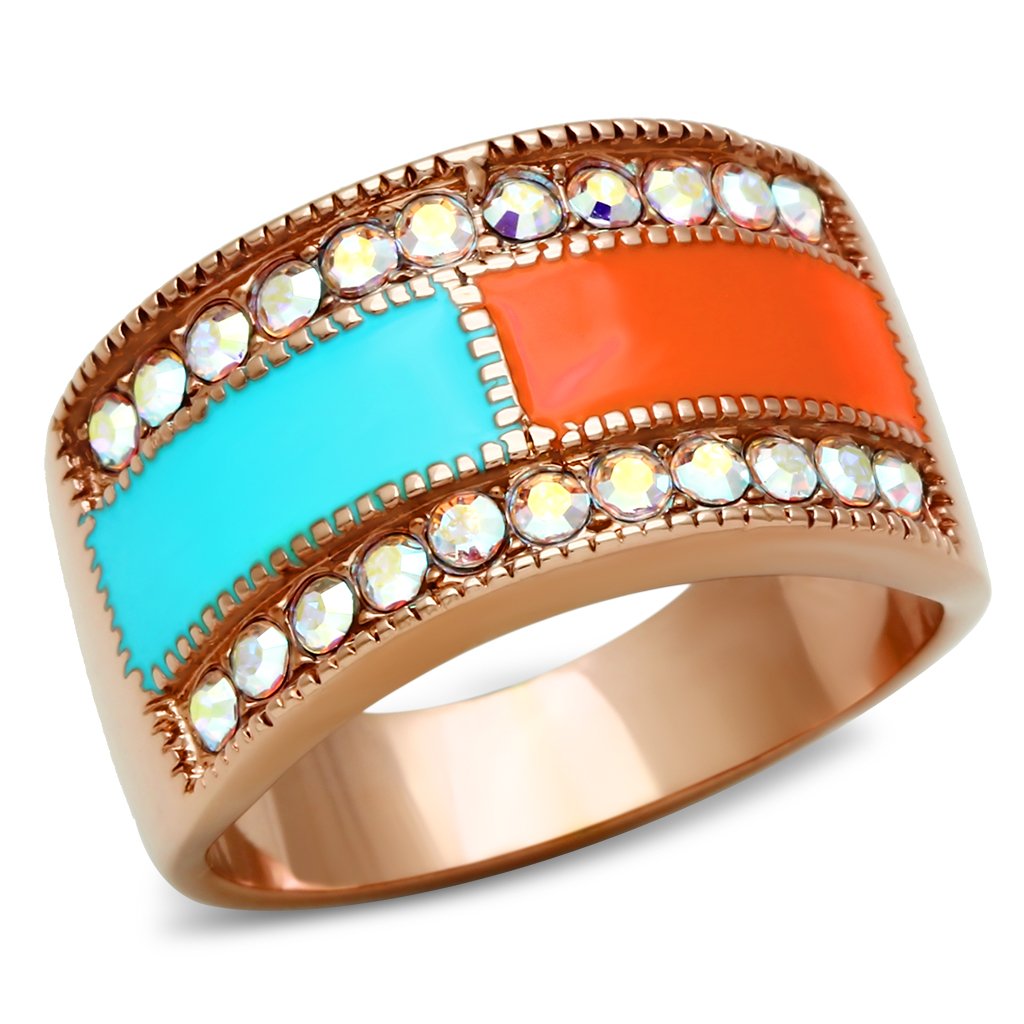 JCE221 IP Rose Gold(Ion Plating) Brass Ring with Top Grade Crystal in Clear