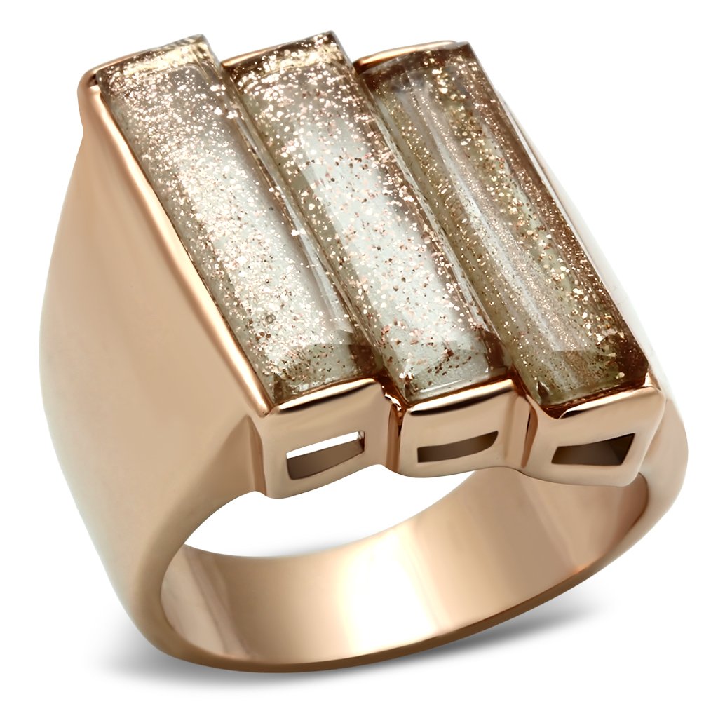 JCE231 IP Rose Gold(Ion Plating) Brass Ring with Synthetic Spinel in Topaz