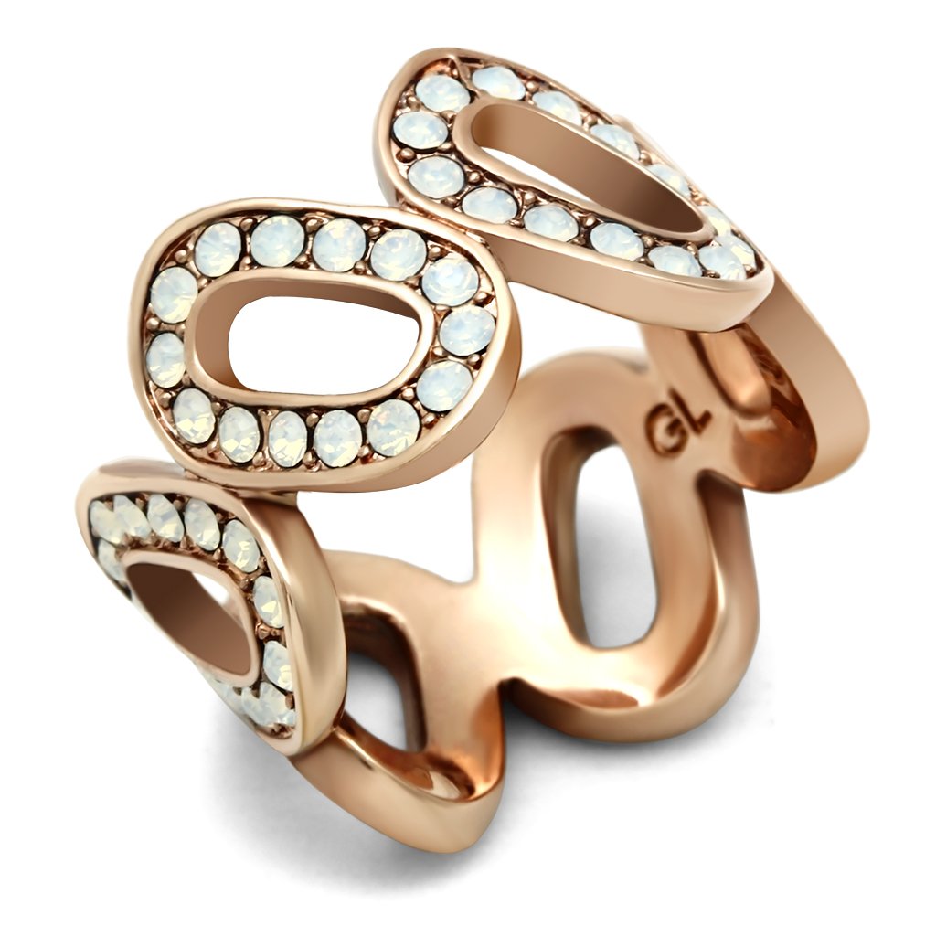 JCE232 IP Rose Gold(Ion Plating) Brass Ring with Top Grade Crystal  in Aurora Borealis (Rainbow Effect)