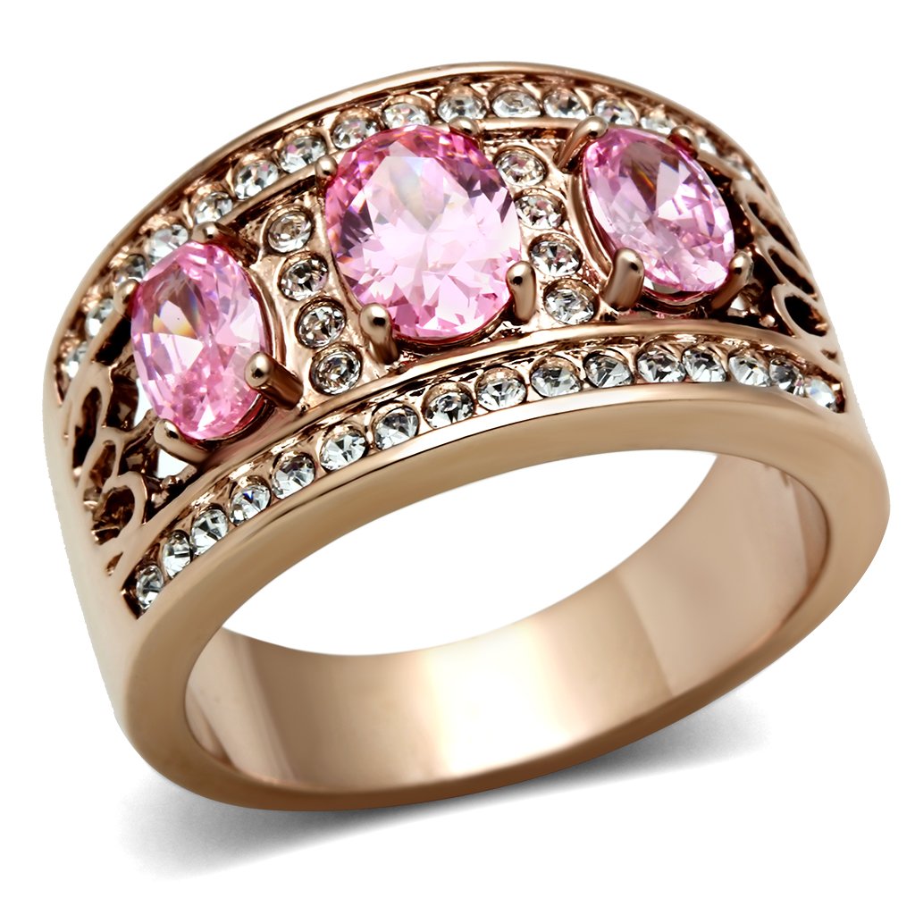 JCE244 IP Rose Gold(Ion Plating) Brass Ring with AAA Grade CZ  in Rose