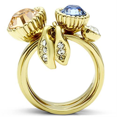 JCE276 IP Gold(Ion Plating) Brass Ring with Top Grade Crystal  in Multi Color