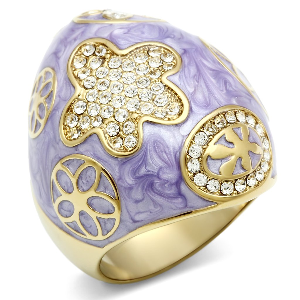 JCE295 IP Gold(Ion Plating) Brass Ring with Top Grade Crystal in Clear