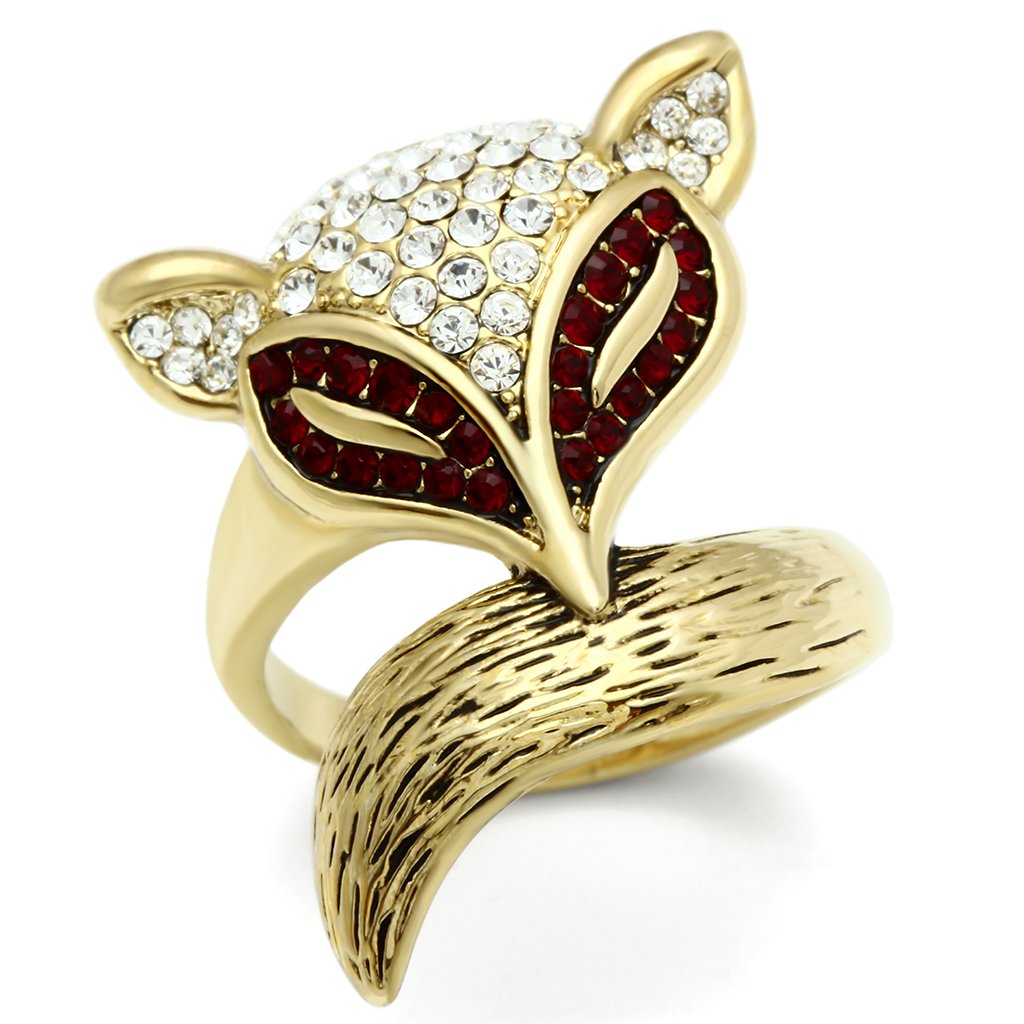 JCE297 IP Gold(Ion Plating) Brass Ring with Top Grade Crystal in Multi Color