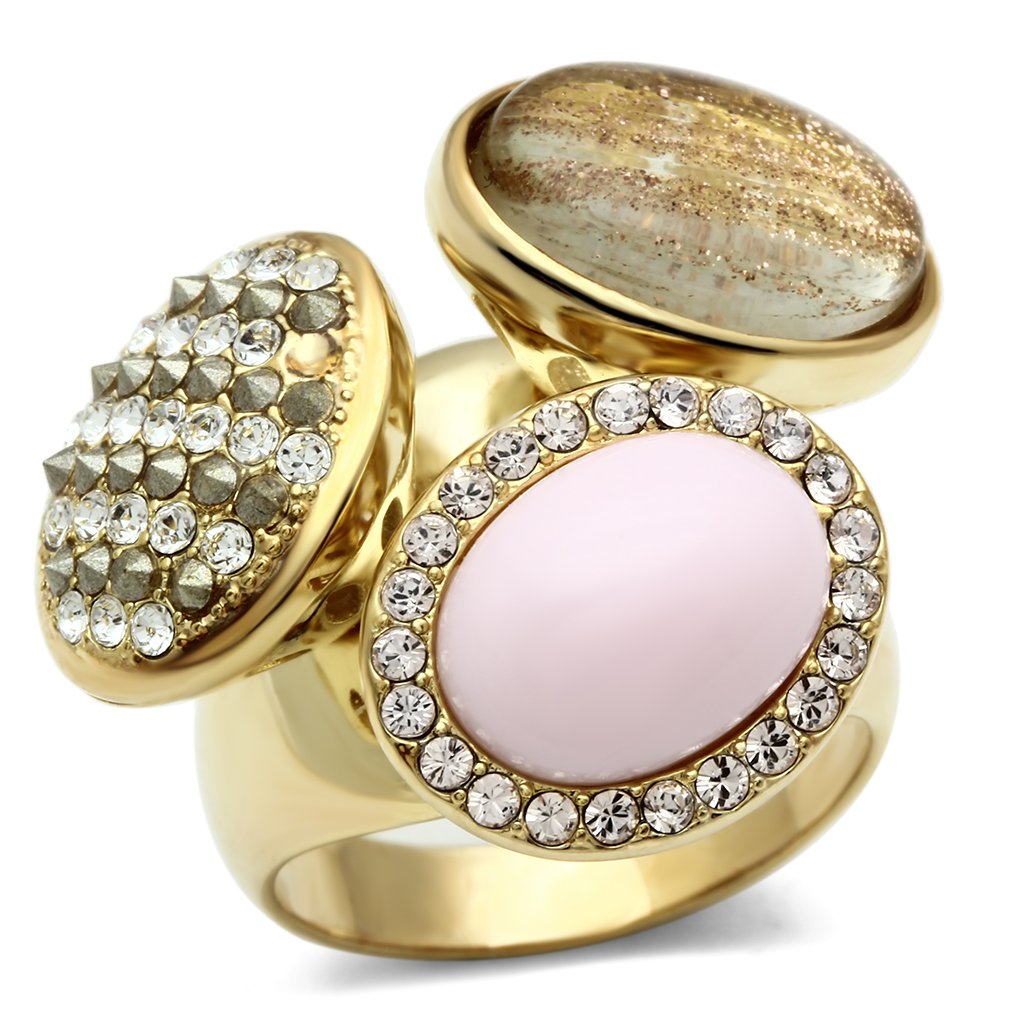 JCE301 IP Gold(Ion Plating) Brass Ring with Top Grade Crystal in Multi Color