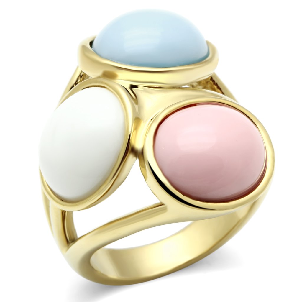 JCE303 IP Gold(Ion Plating) Brass Ring with Synthetic Synthetic Stone in Multi Color