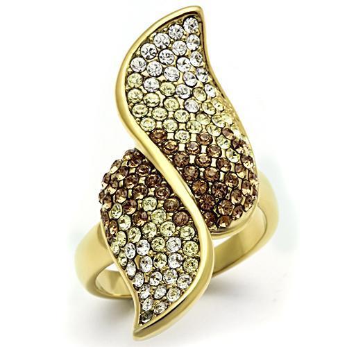 JCE304 IP Gold(Ion Plating) Brass Ring with Top Grade Crystal in Multi Color