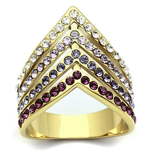 JCE305 IP Gold(Ion Plating) Brass Ring with Top Grade Crystal in Multi Color