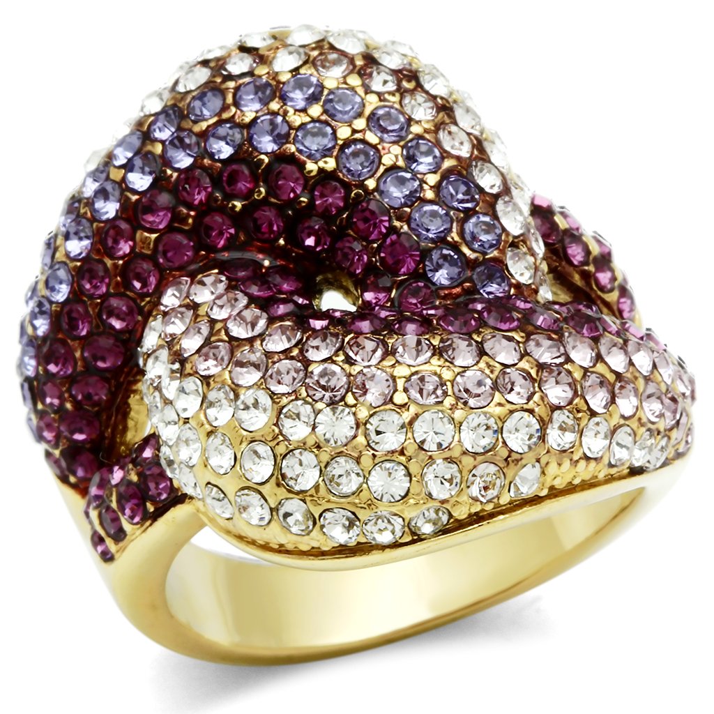 JCE306 IP Gold(Ion Plating) Brass Ring with Top Grade Crystal in Multi Color
