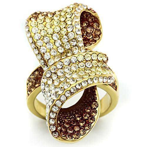JCE307 IP Gold(Ion Plating) Brass Ring with Top Grade Crystal in Multi Color